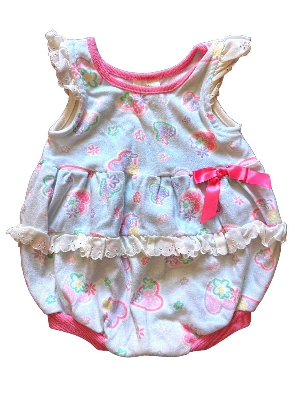 Vintage Healthtex Baby Girl Romper 6-9M Pink light blue hearts Print